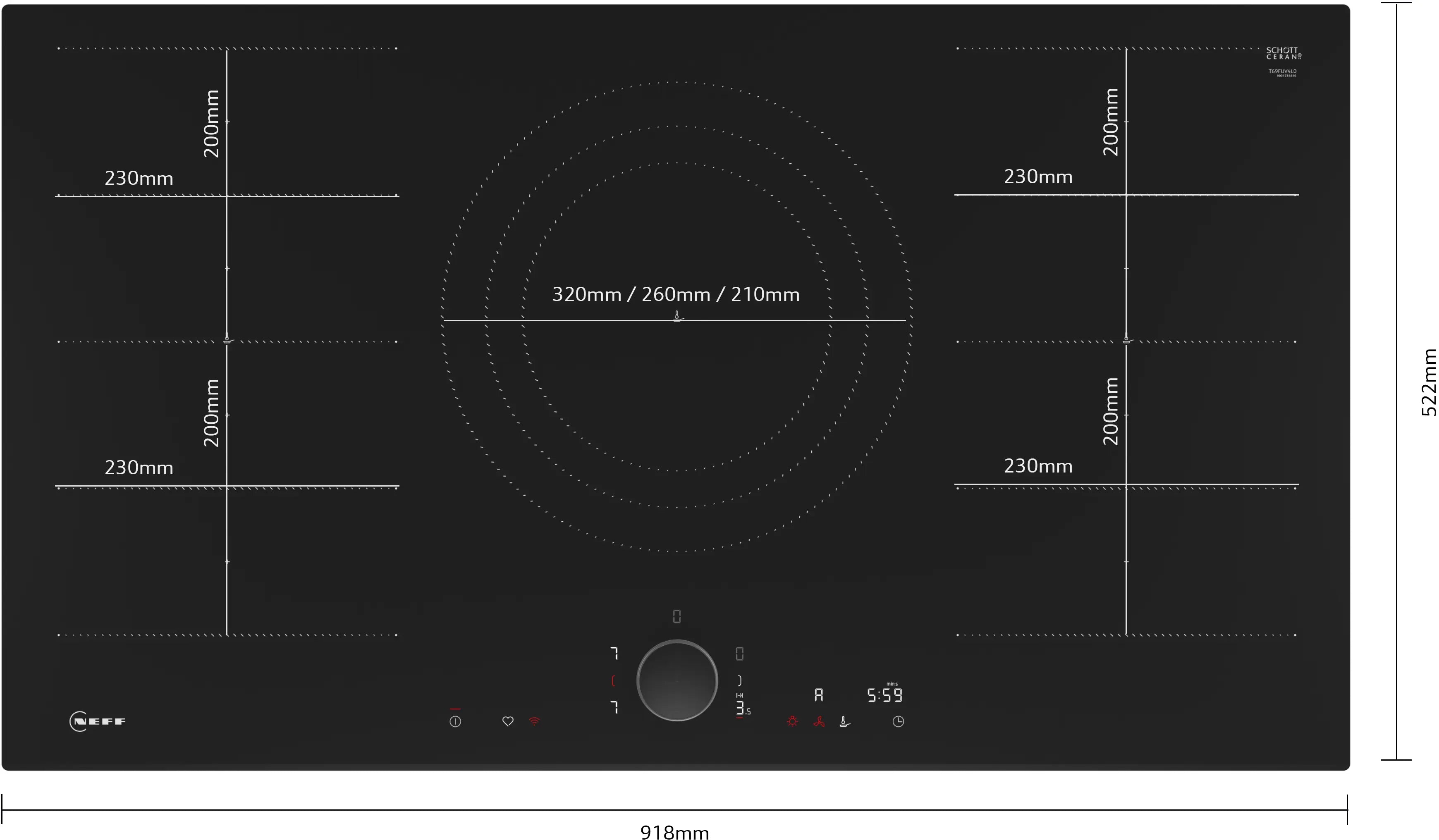 NEFF N 90 T69FUV4L0 90cm Flex Induction Hob with TwistPad in Black