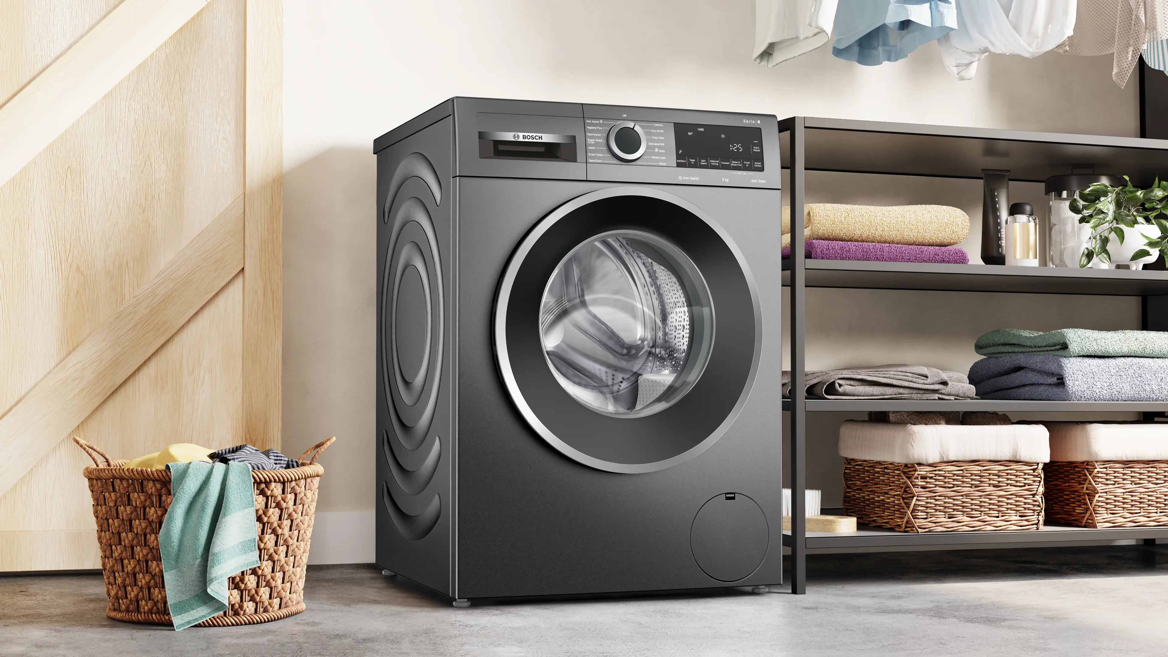 Bosch WGG244ZCGB Series 6 freestanding 9kg washing machine in Cast Iron Grey