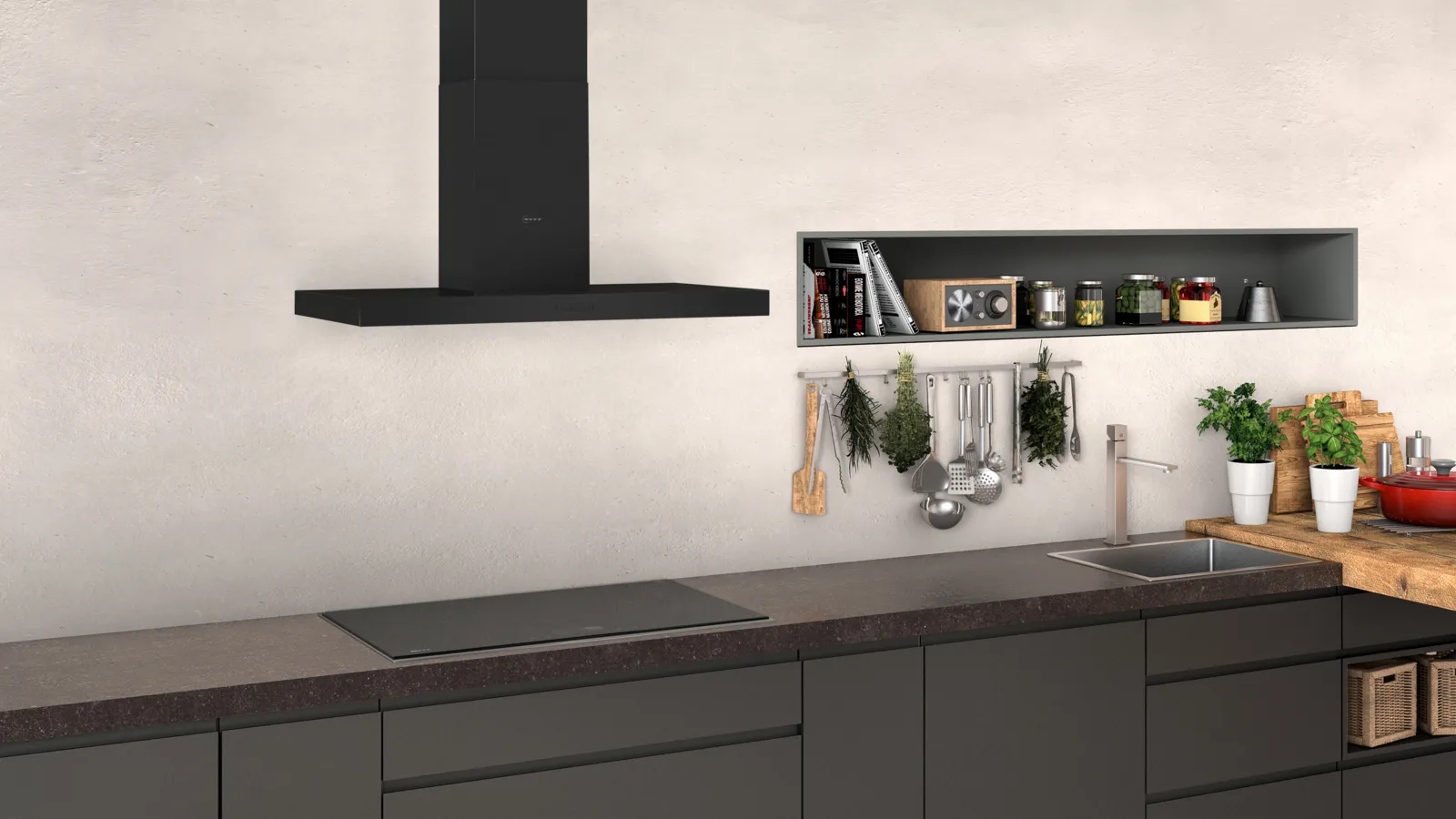 NEFF N 30 D92BBC0S0B 90cm wall-mounted chimney cooker hood in Black