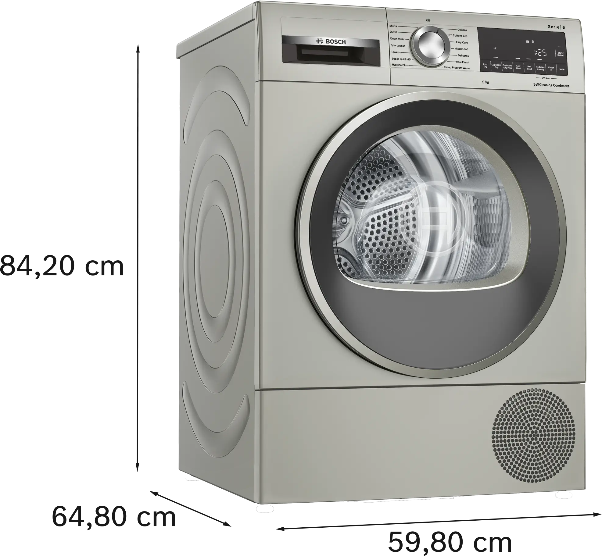 Bosch WQG245S9GB Series 6 9kg heat pump tumble dryer in Silver Inox