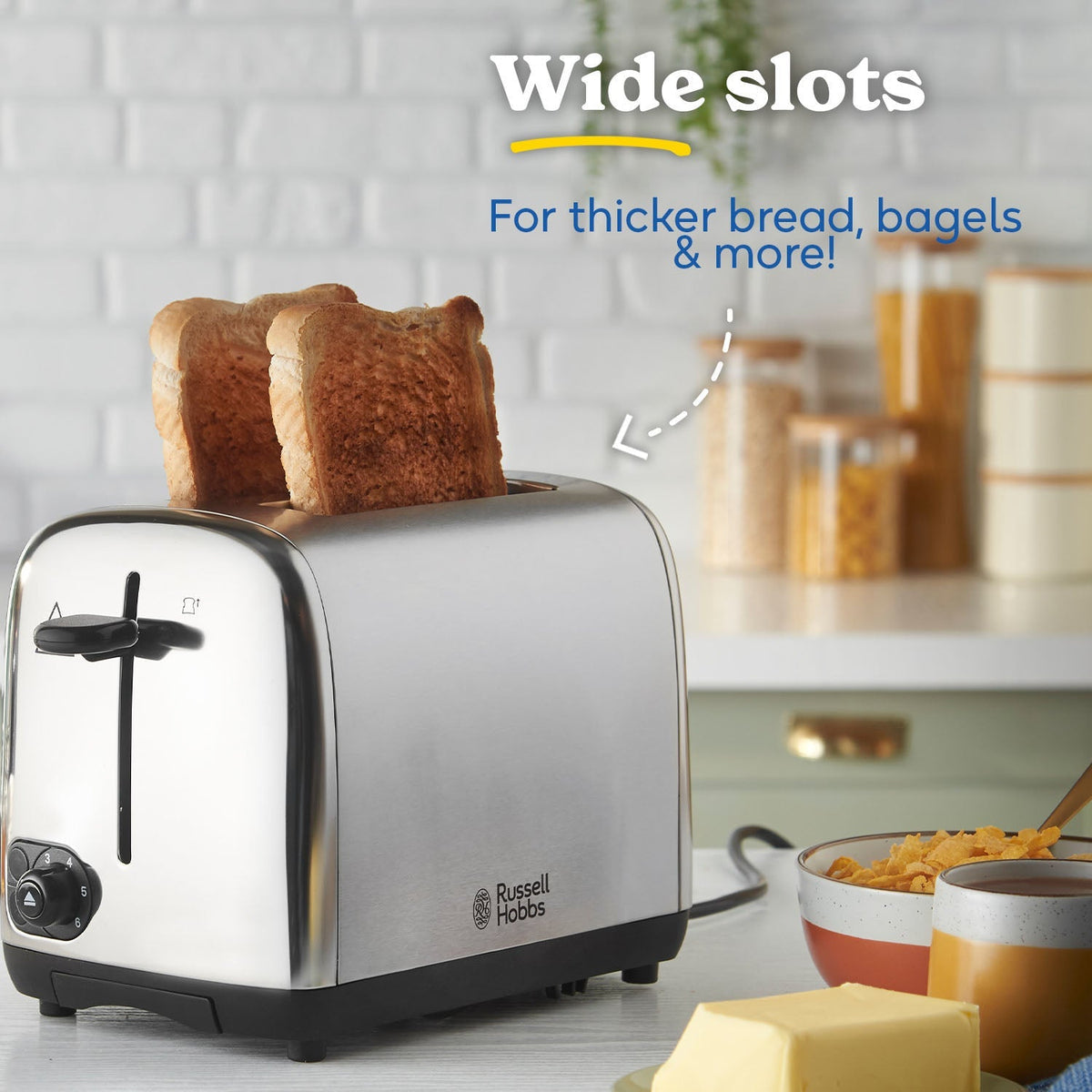 Russell Hobbs Adventure 2 Slice Toaster - Brushed Stainless Steel - slots from above
