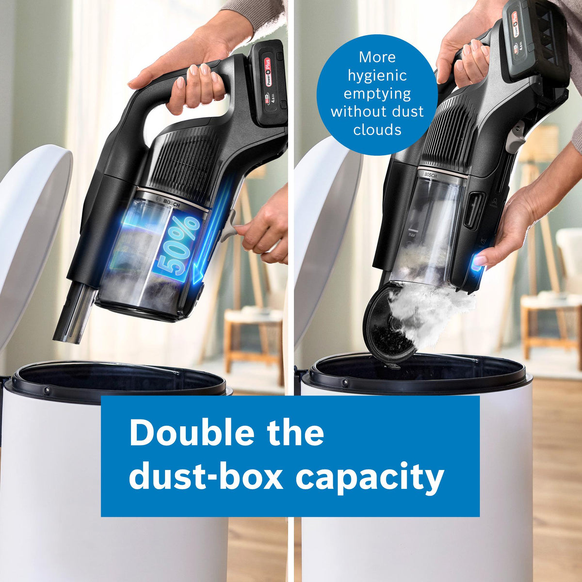 Bosch Unlimited 10 Cordless Vacuum Cleaner - Graphite - double the dust-box capacity