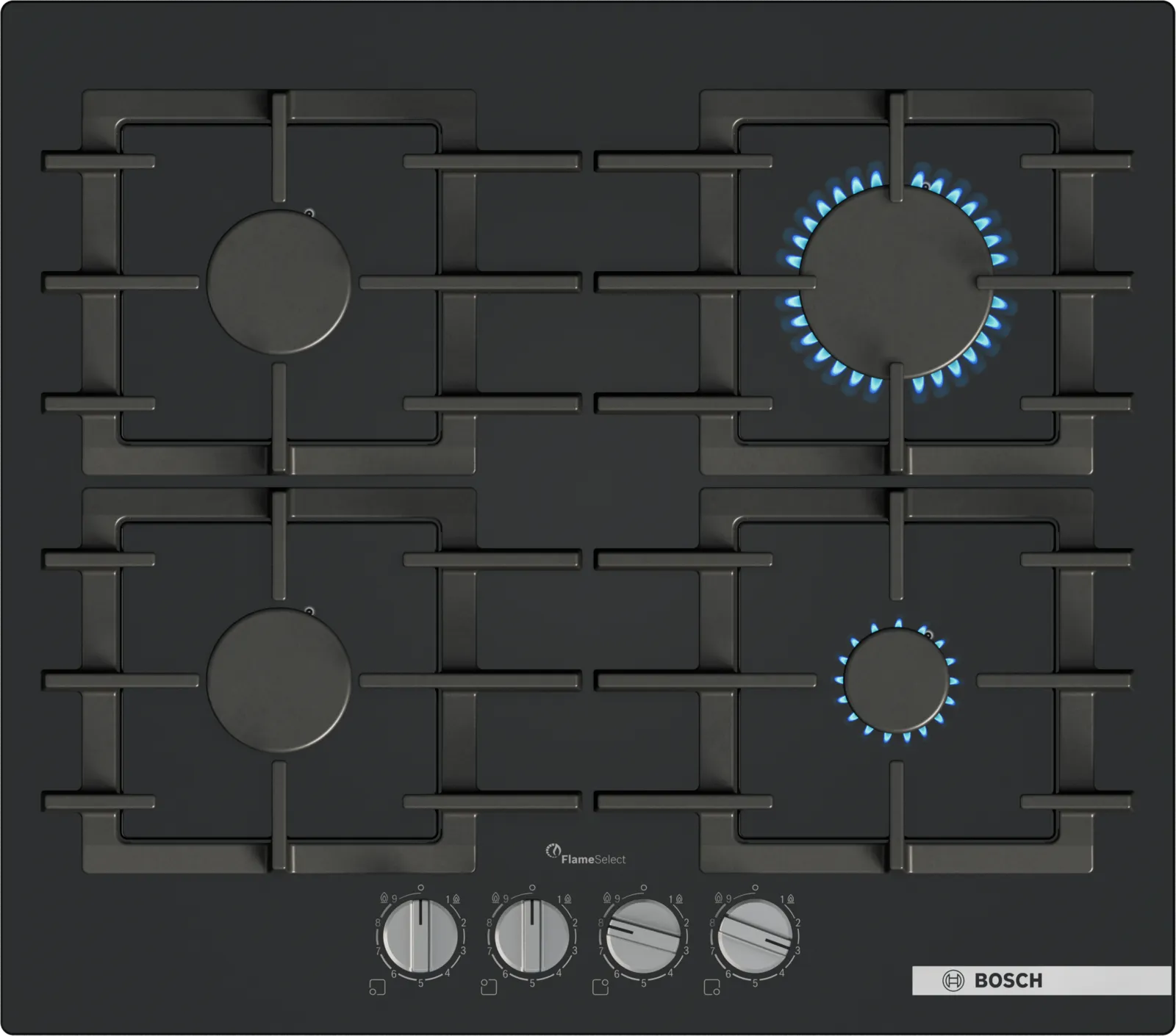Bosch PPP6A6I40 Series 6 60cm 4 burner gas hob in Black tempered glass
