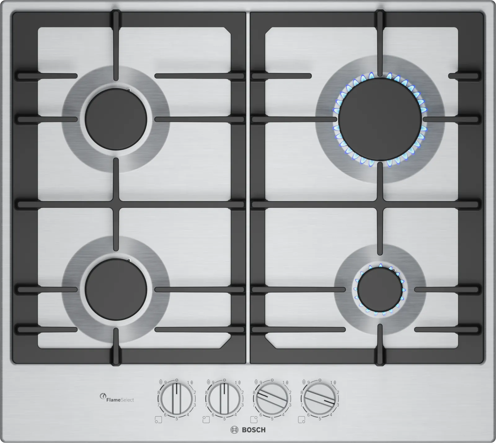 Bosch PCP6A5I90 Serie 6 60cm 4 burner gas hob in Stainless Steel