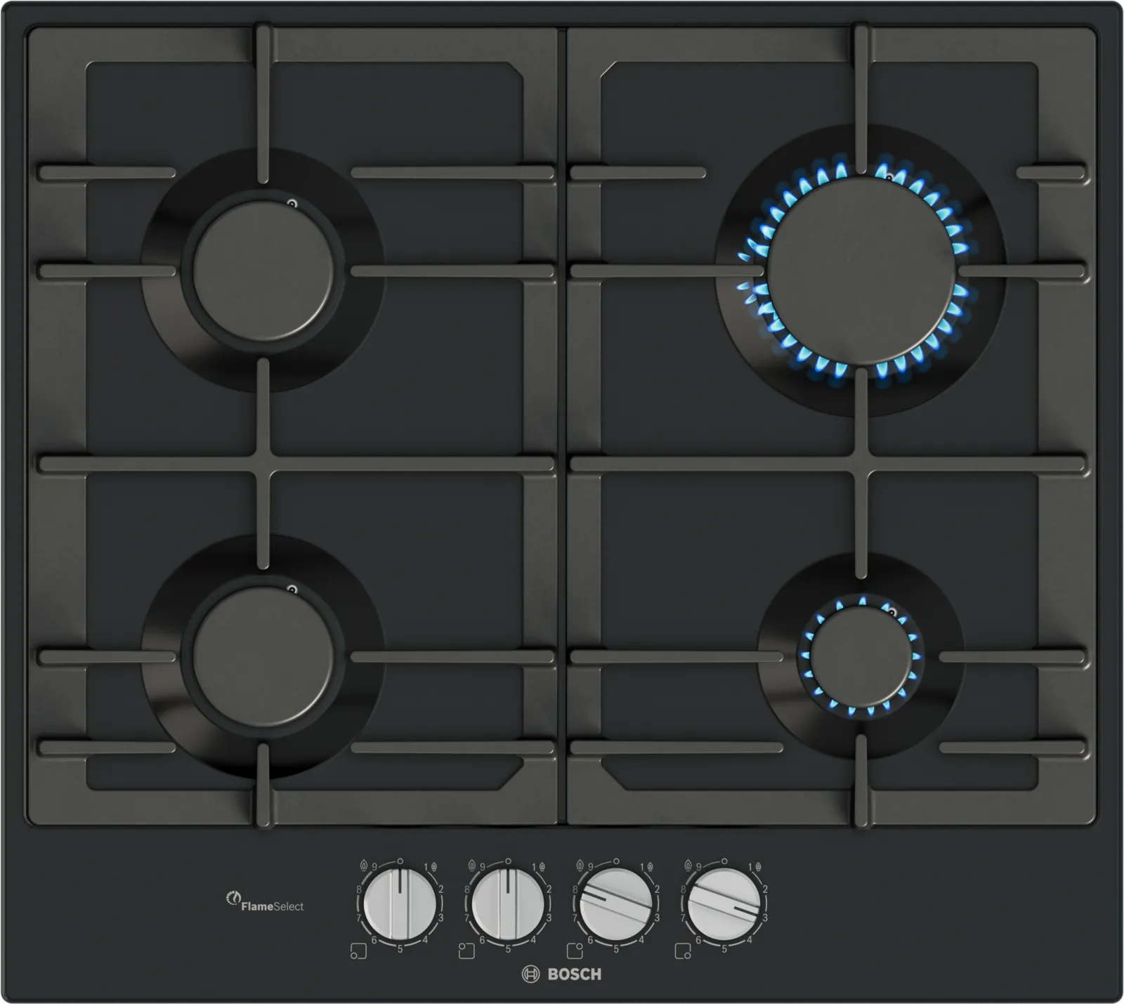 Bosch PCP6A6I90 Series 6 60cm 4 burner gas hob in Black enamel