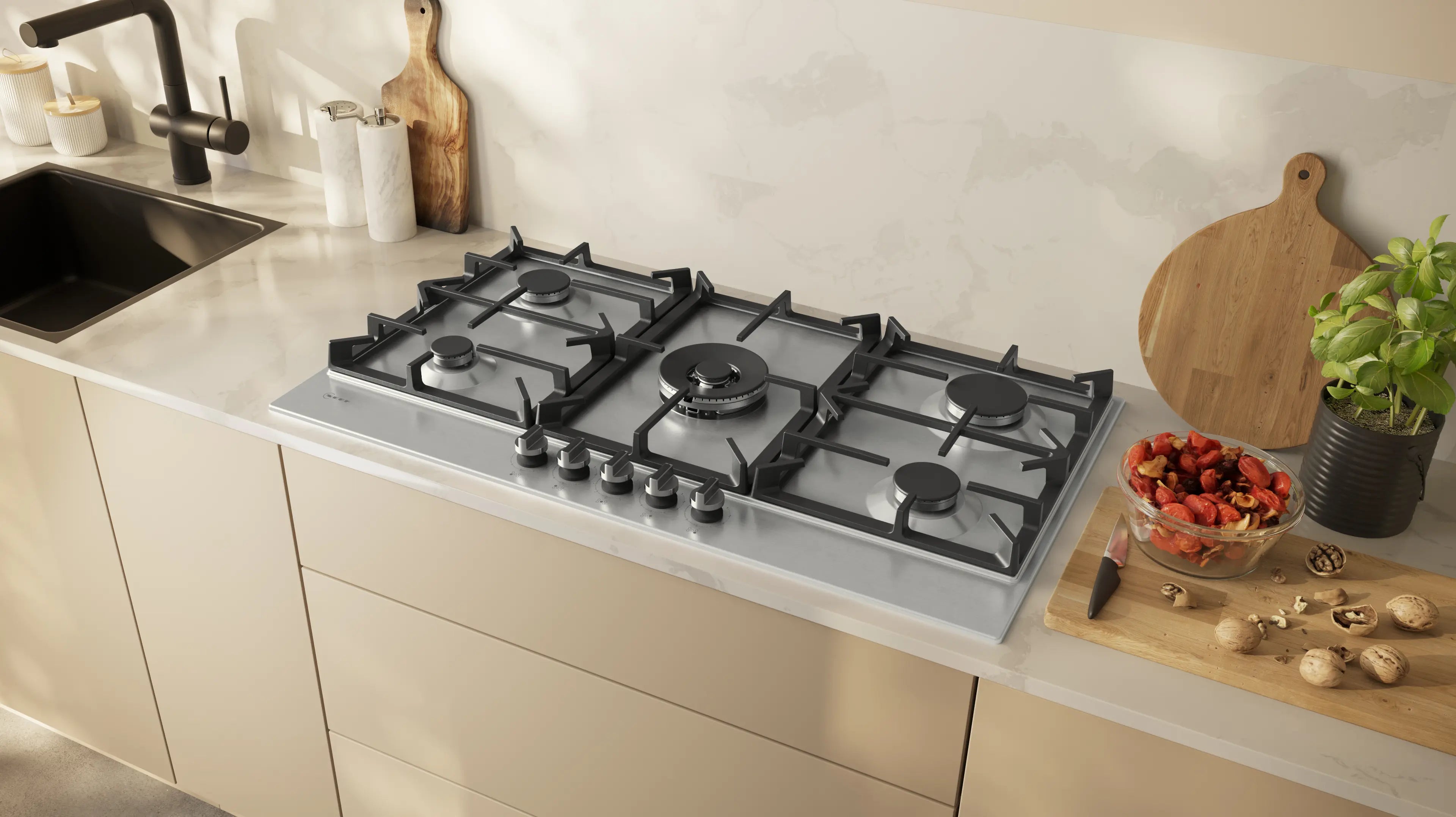 NEFF N 70 T29CIR8N0 90cm 5 burner gas hob in Stainless Steel