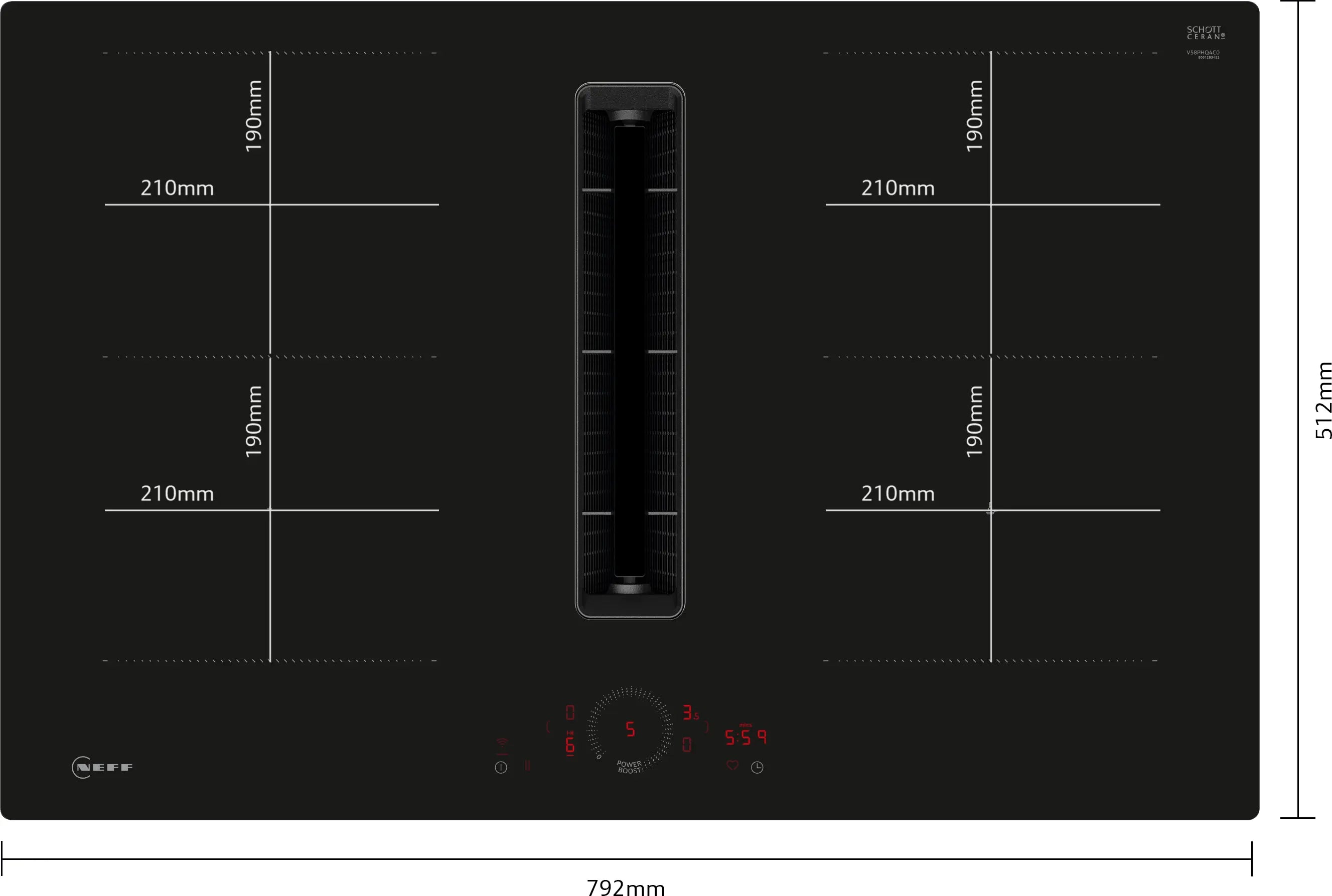 NEFF N 70 V58PHQ4C0 80cm Flush-Mount Induction Hob with Integrated Ventilation System in Black
