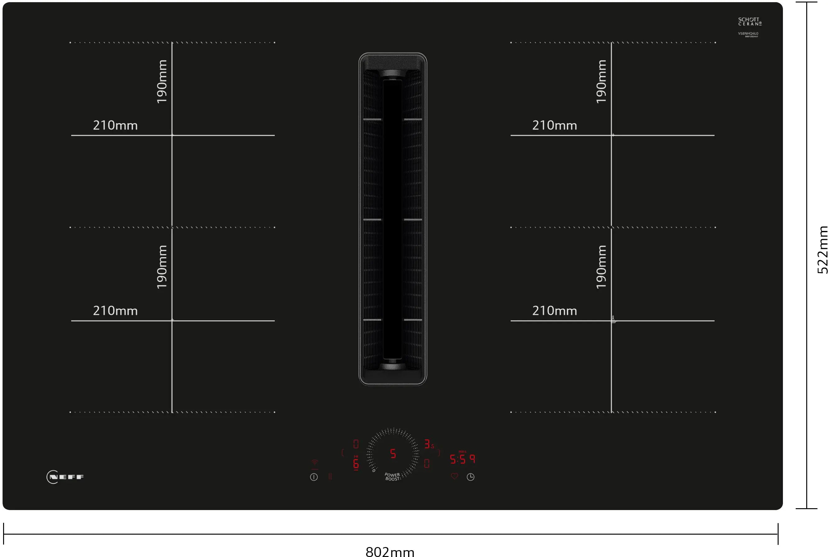 NEFF N 70 V58NHQ4L0 80cm Induction Hob with Integrated Ventilation System in Black