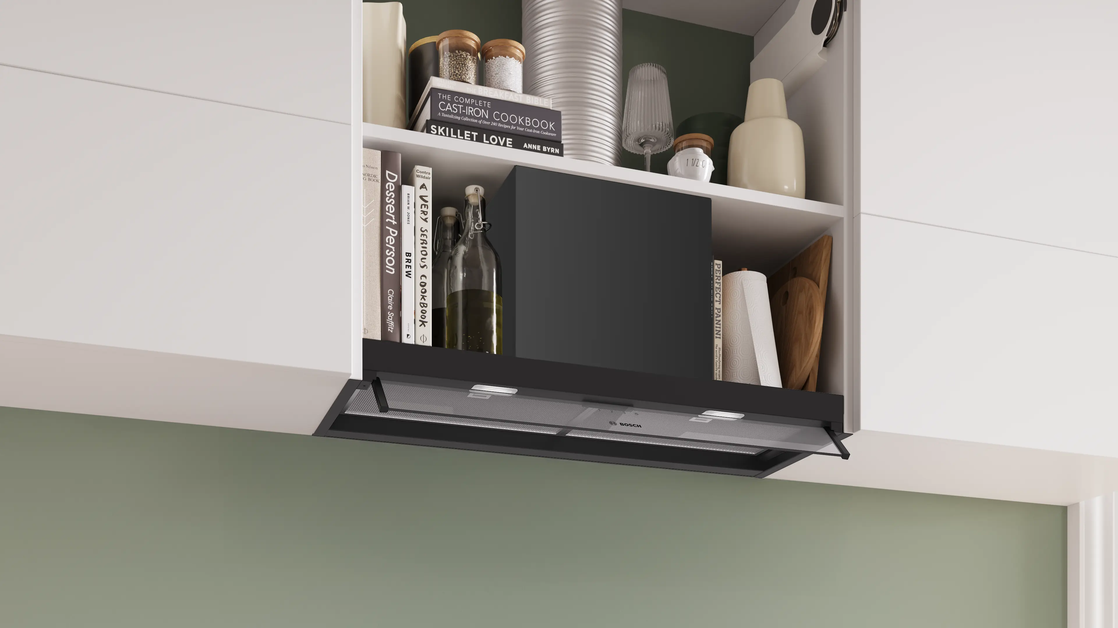 Bosch Series 4 80cm built-in integrated design cooker hood with clear glass canopy in Matt Black