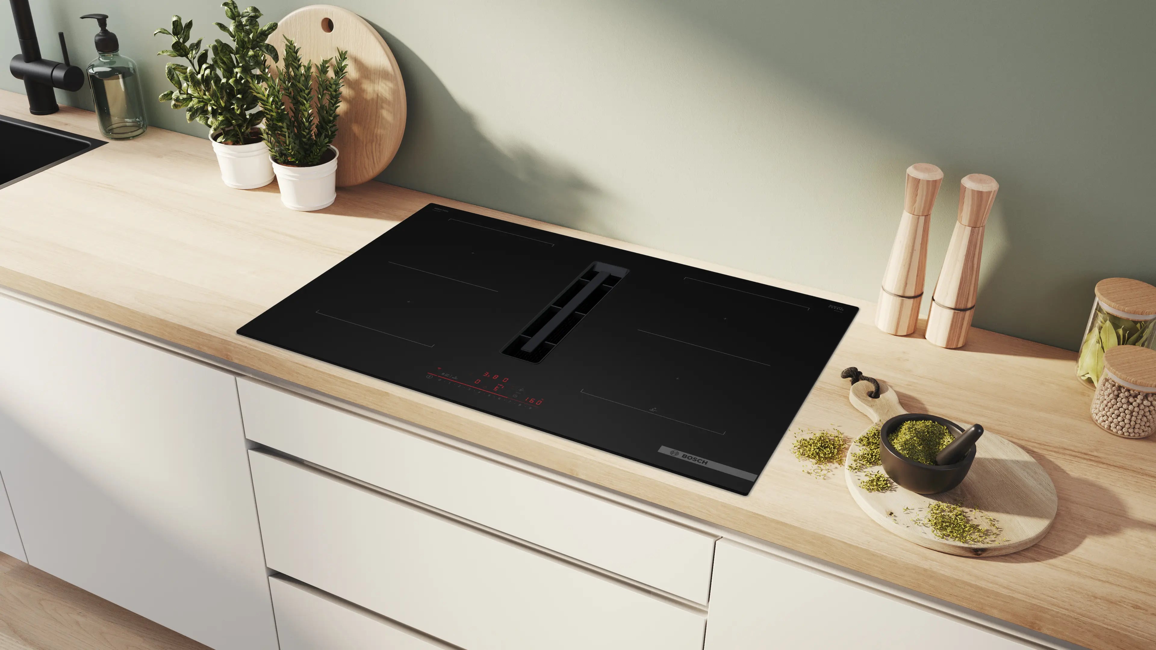 Bosch Series 6 PVQ81AH26E 80cm vented induction hob in Matt Black