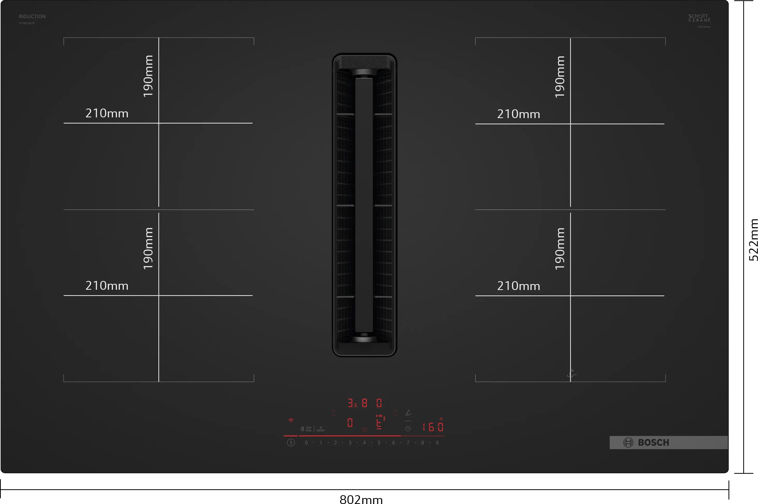 Bosch Series 6 PVQ81AH26E 80cm vented induction hob in Matt Black