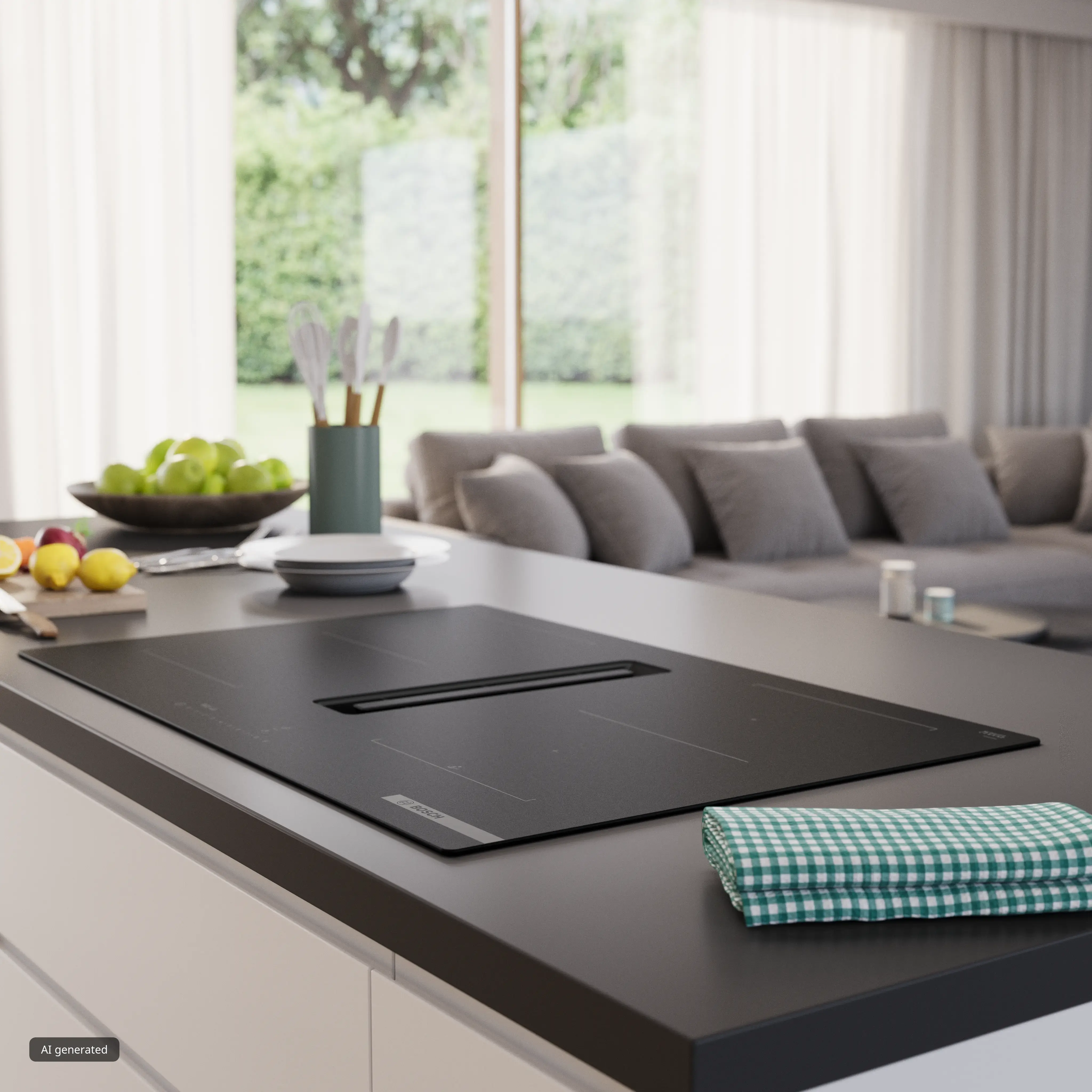 Bosch Series 6 PVQ81AH26E 80cm vented induction hob in Matt Black