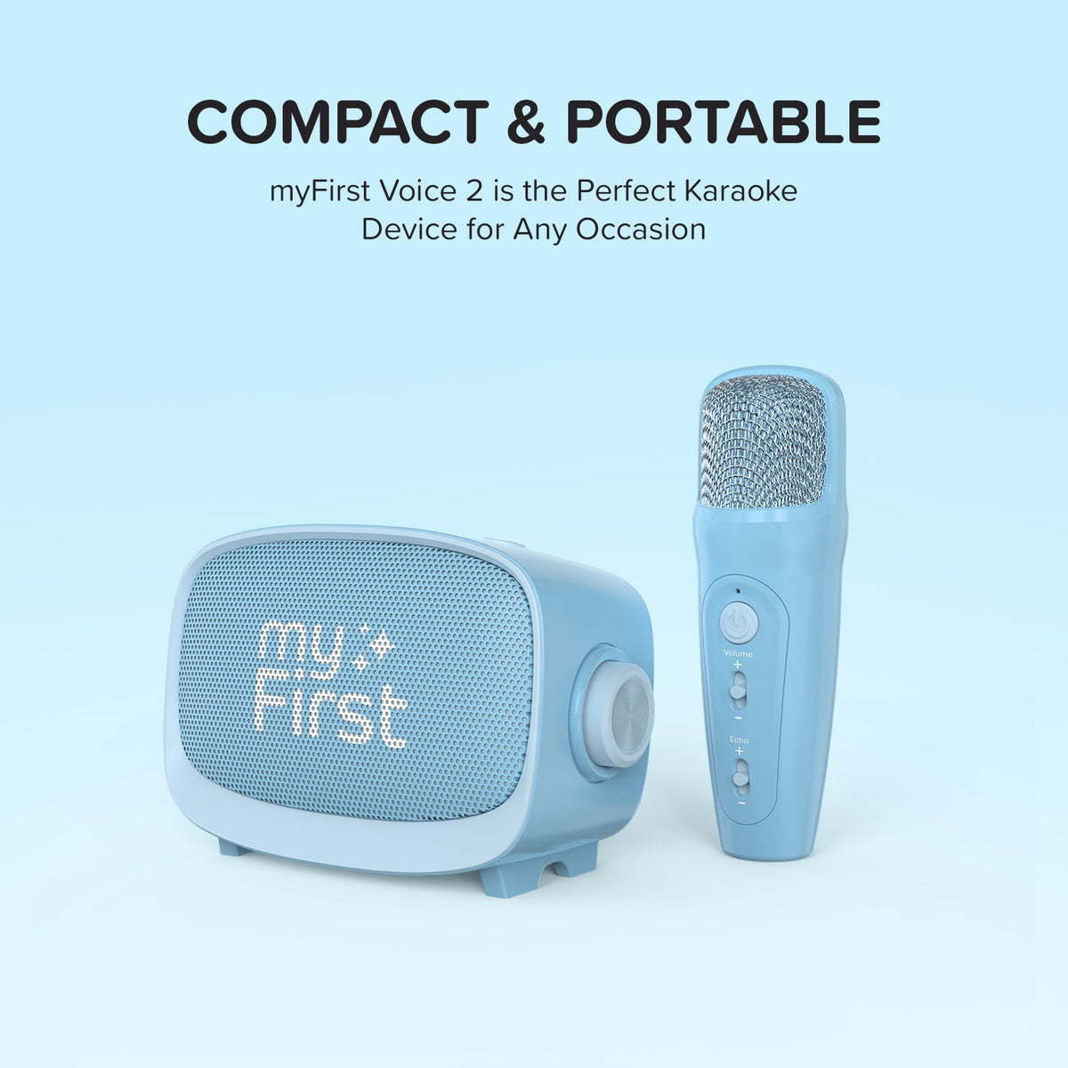 myFirst Voice 2 Kids Karaoke Speaker with Wireless Microphone - Blue - compact and portable