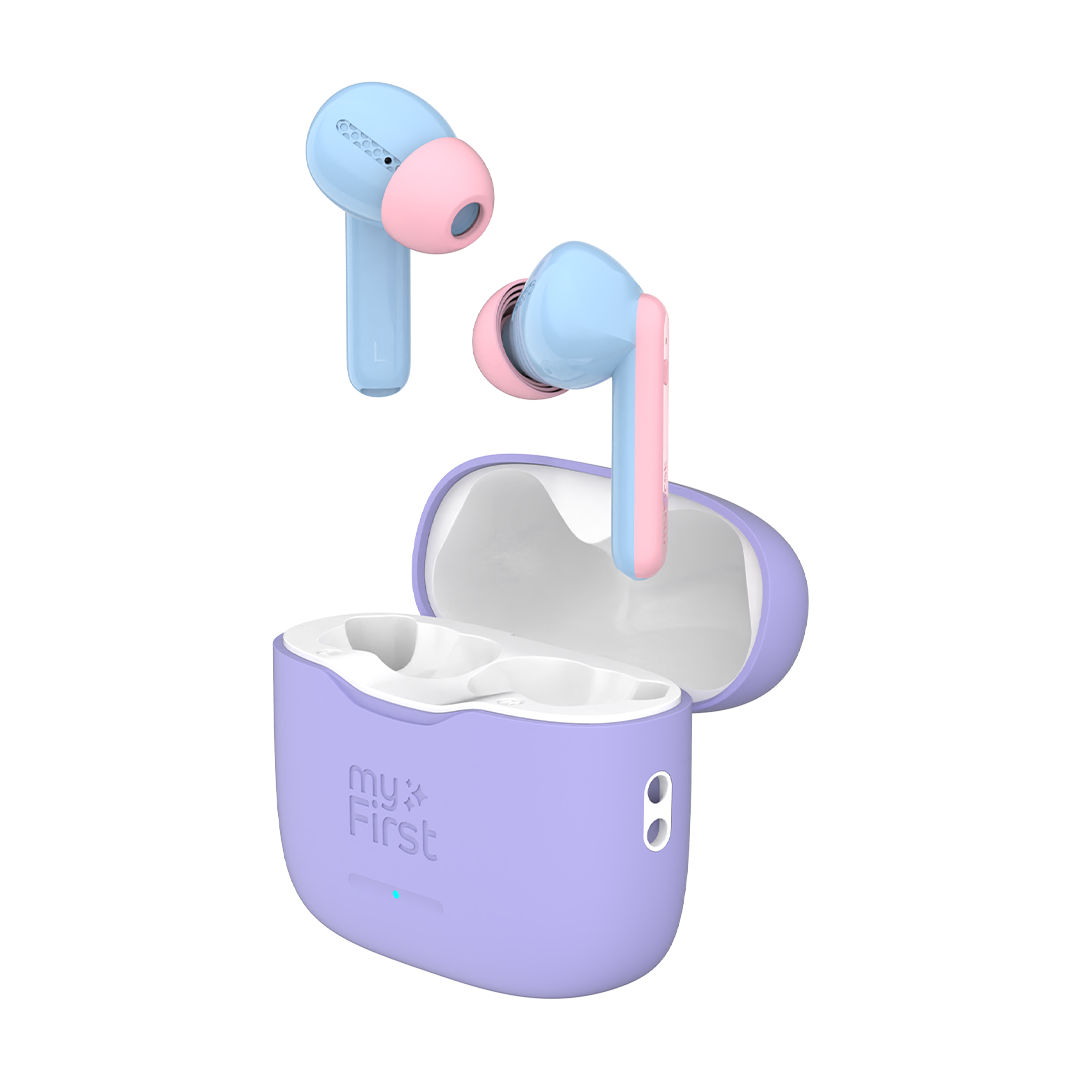 myFirst CareBuds - True Wireless Earbuds, 85dB Safe, 20hr Battery - Cotton Candy | 256-FH8505SA-CC01