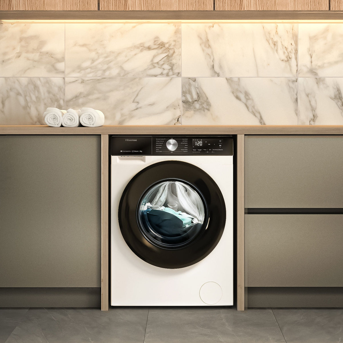 Hisense 3S Series 8kg 1400rpm Washing Machine - White - in a kitchen