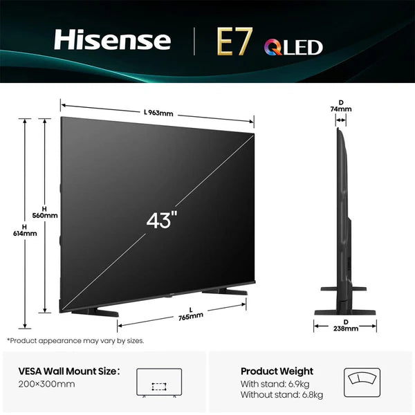 Hisense E7Q 43" 4K Ultra HD QLED Smart TV | 43E71Q