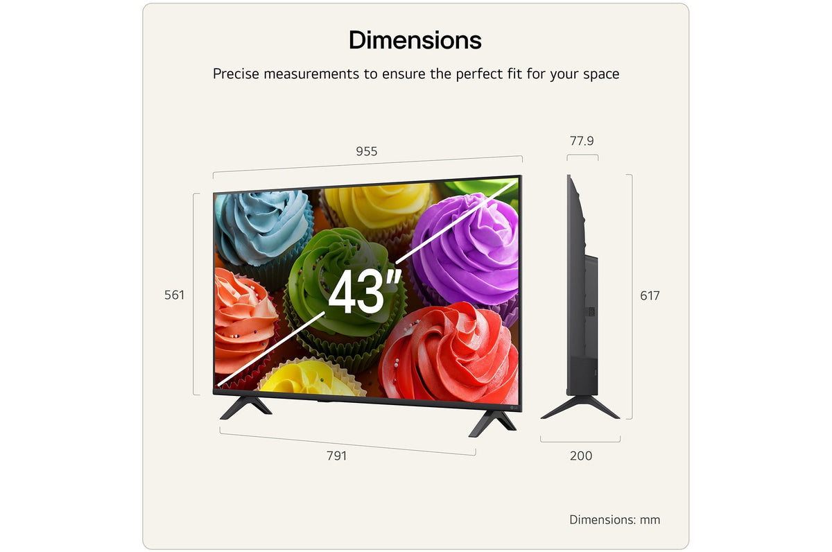 LG 43" LB65 Full HD AI Smart TV (2026) - dimensions