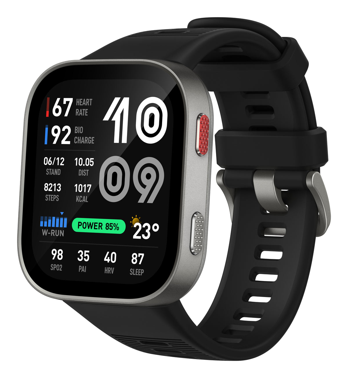 Amazfit Bip Max Smartwatch - Silver - angled view, left