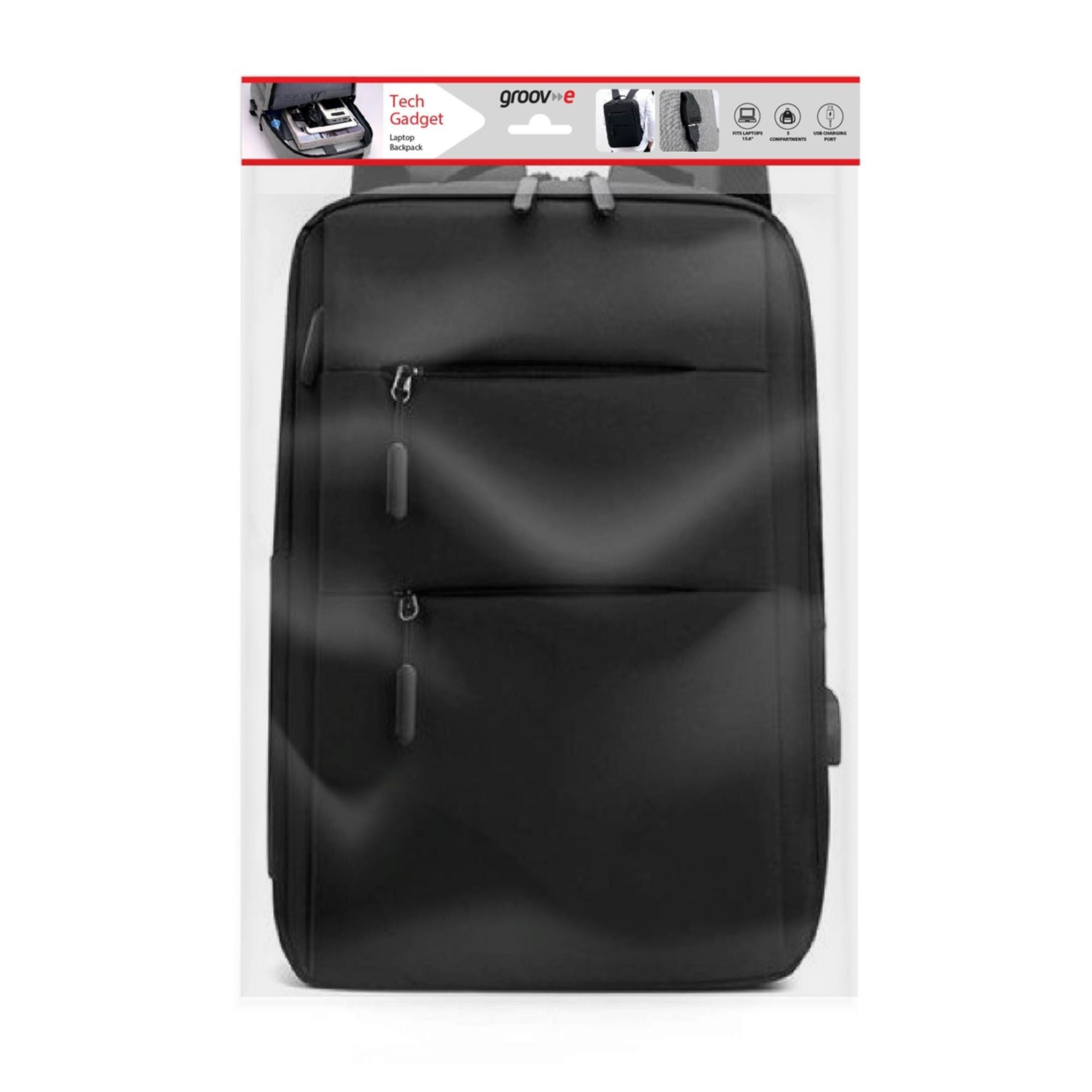 Groov-e Laptop Backpack with USB Charging Access Black - official product image