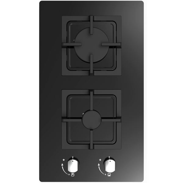 CATA 300 - 30cm 2 Burner Black Gas on Glass Hob | UBGOG302BK