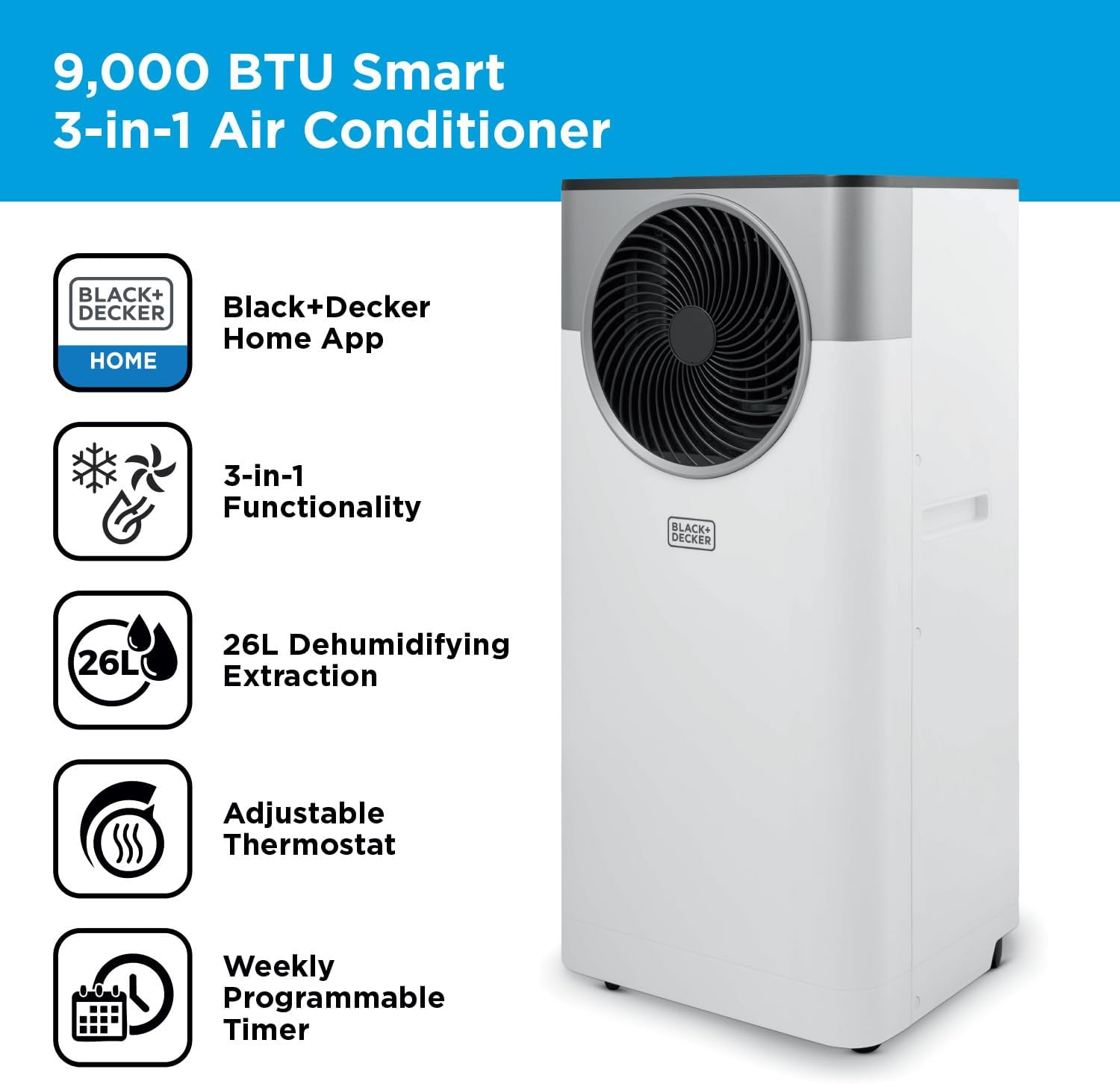BLACK+DECKER 9000 BTU Smart Portable Air Conditioner with Dehumidifier | BXAC40034GB