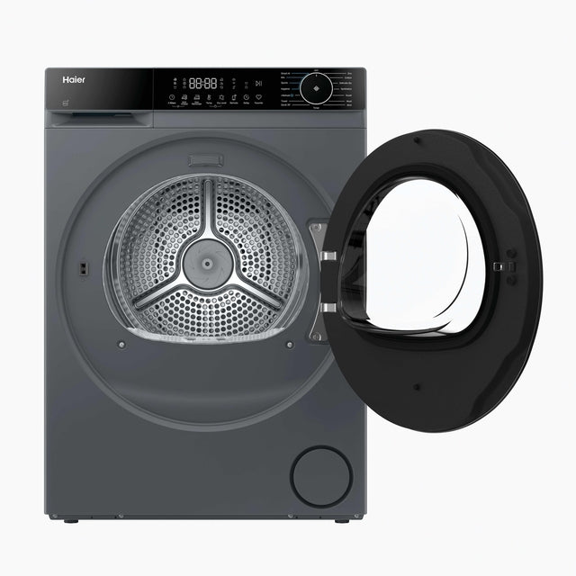 Haier X Series 5 9kg Heat Pump Tumble Dryer - Graphite - door open, front