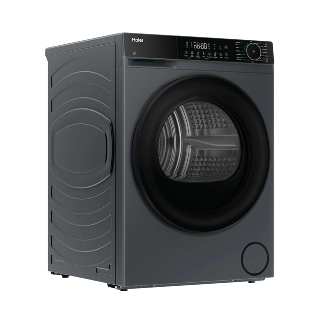 Haier X Series 5 9kg Heat Pump Tumble Dryer - Graphite - angled view, left