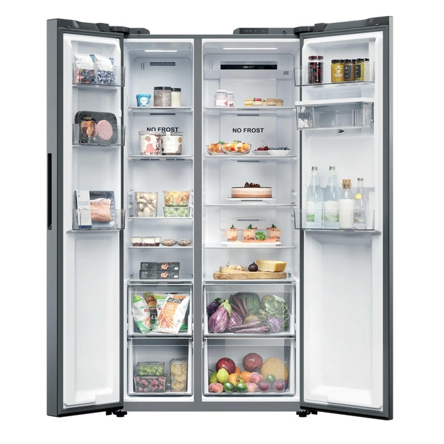 Hoover H-Fridge 500 Maxi 523L American Fridge Freezer with Water Dispenser - Inox - doors open