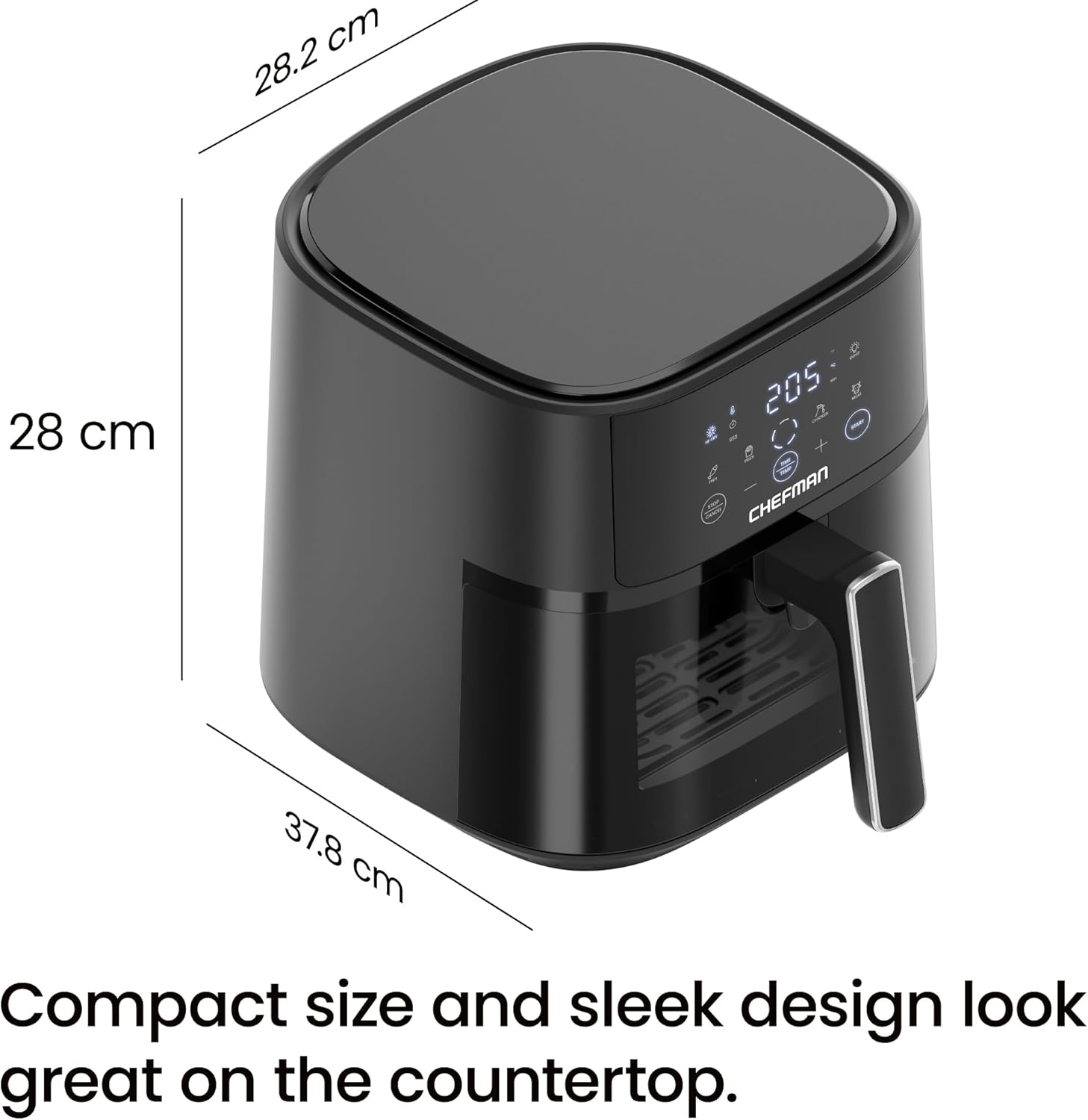 Chefman 5.7L Compact Air Fryer with Hi-Fry Technology | RJ38-6TW-BLK-DS-UK