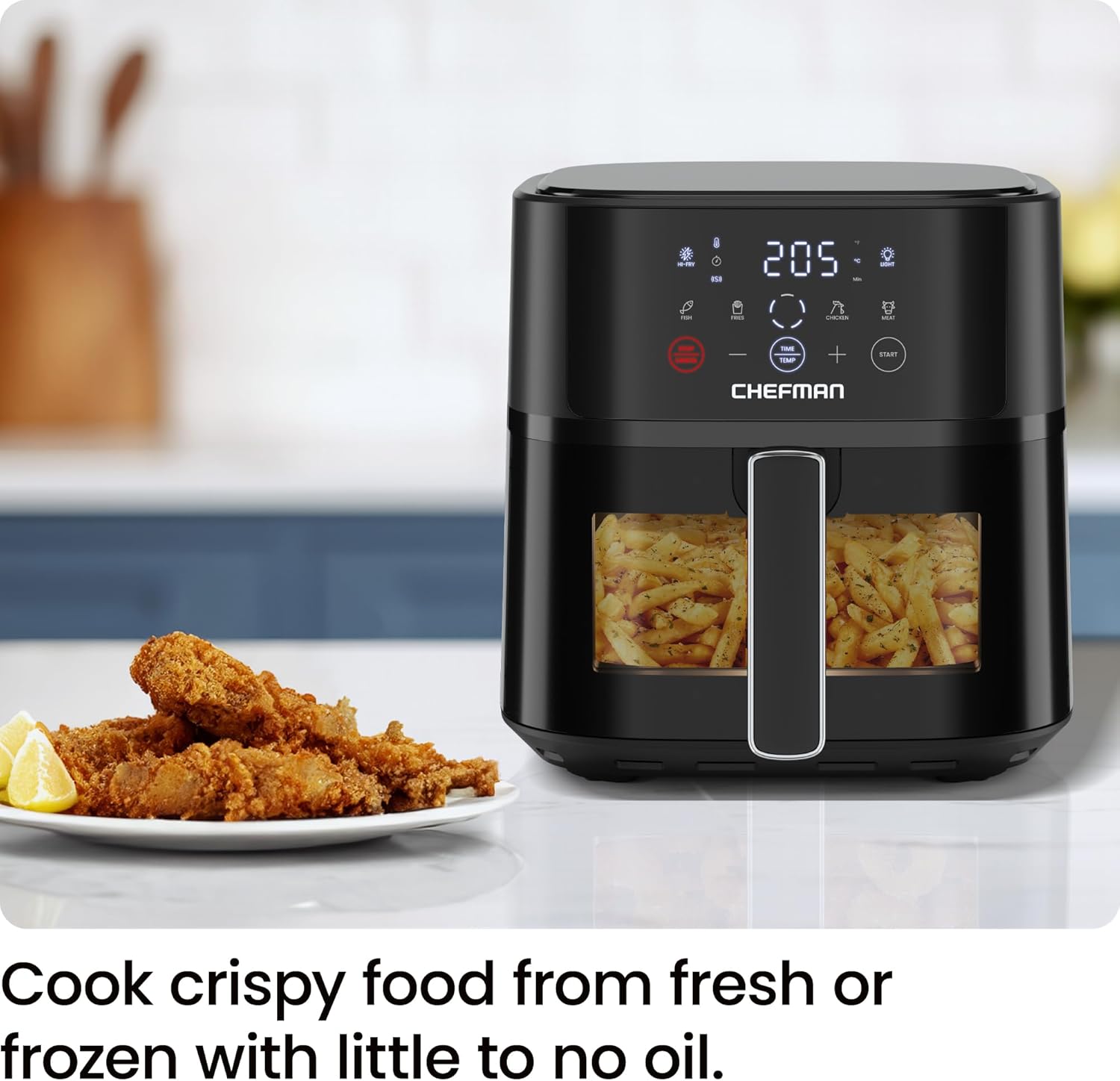 Chefman 5.7L Compact Air Fryer with Hi-Fry Technology | RJ38-6TW-BLK-DS-UK