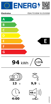 ELECTROLUX 13 PLACE FREESTANDING DISHWASHER | ESA17210SX