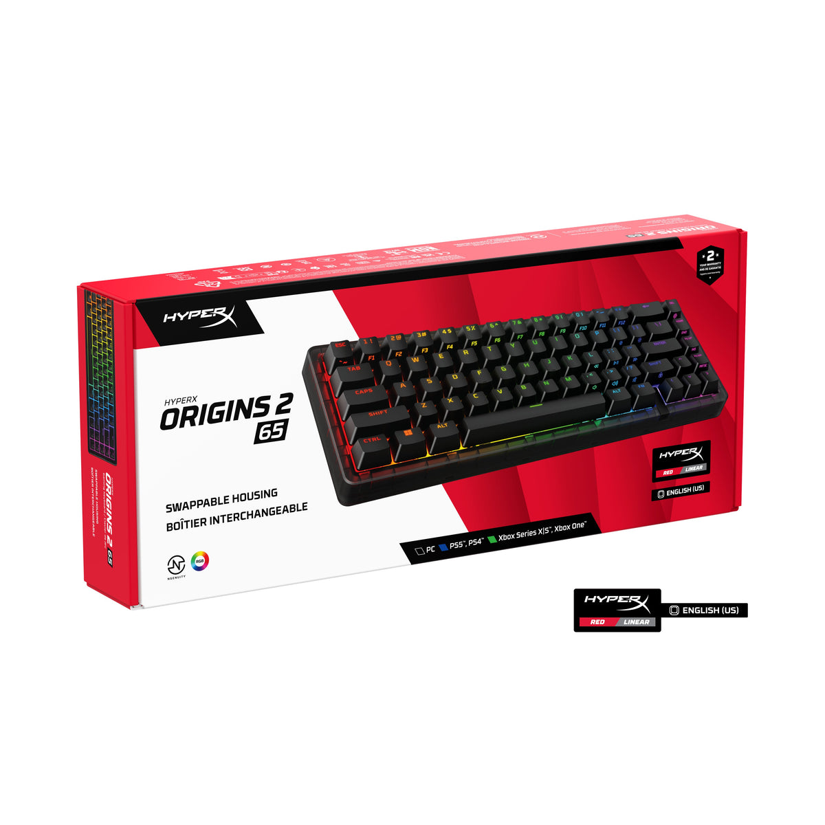 HyperX Origins 2 65 Wired Mechanical Gaming Keyboard, UK Layout - Black - with retail box