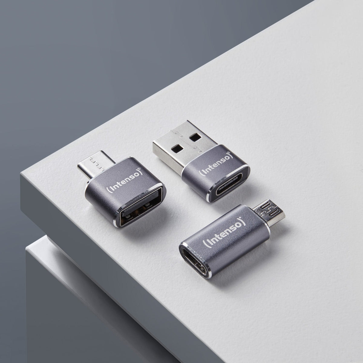Intenso MIX480 USB Adapter Set, USB-C, USB-A & microUSB, 3 Pack - Grey - view 2