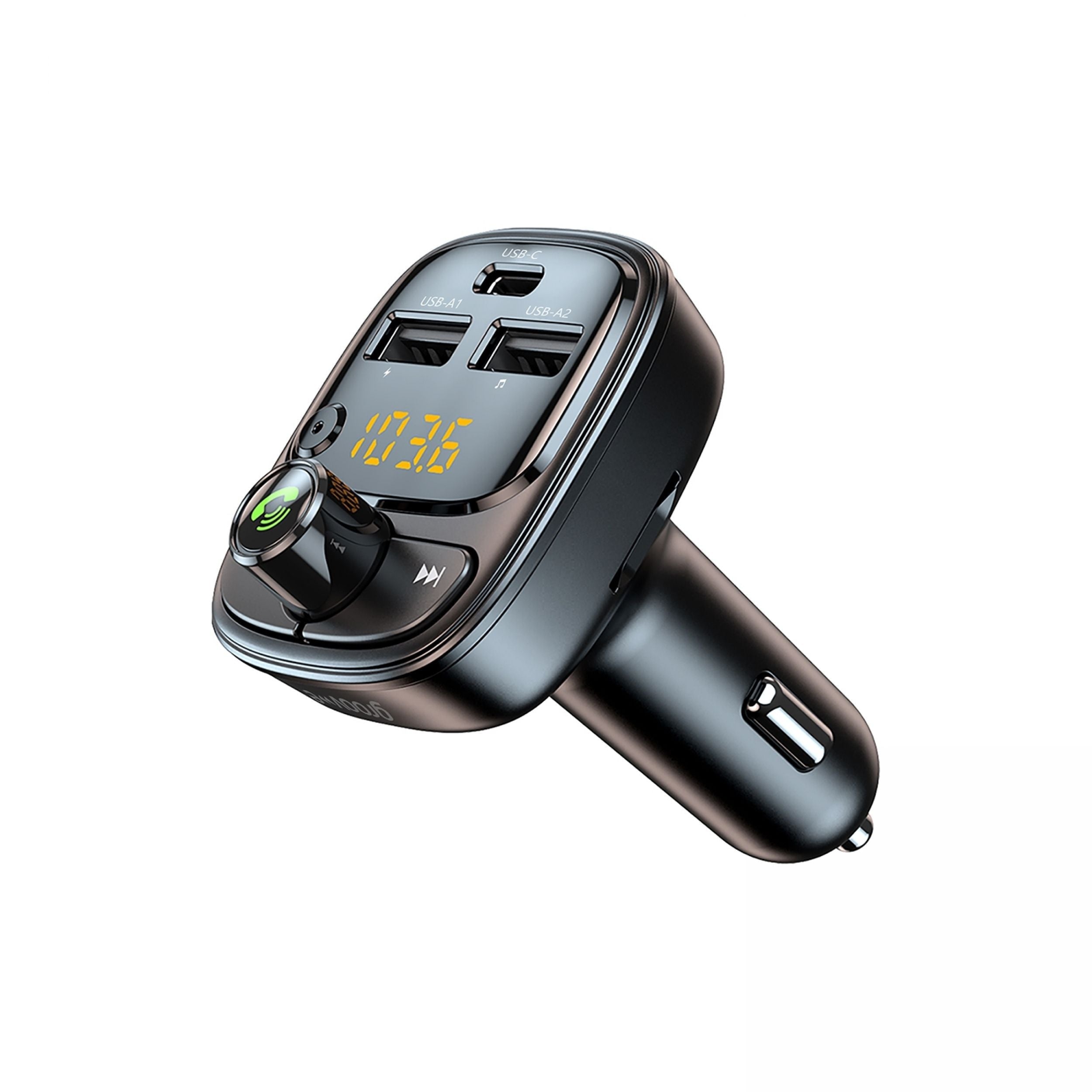 Groov-e Bluetooth FM Transmitter with USB-A and USB-C Charging Black - official product image