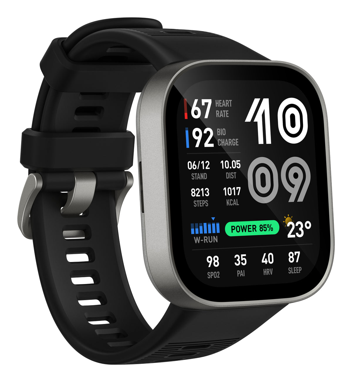 Amazfit Bip Max Smartwatch - Silver - angled view, right
