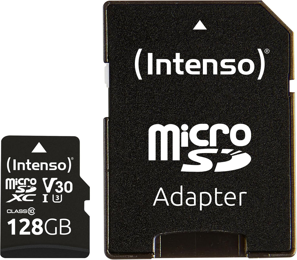 Intenso Professional 128GB microSDXC UHS-I U3 V30 Card with SD Adapter - front view