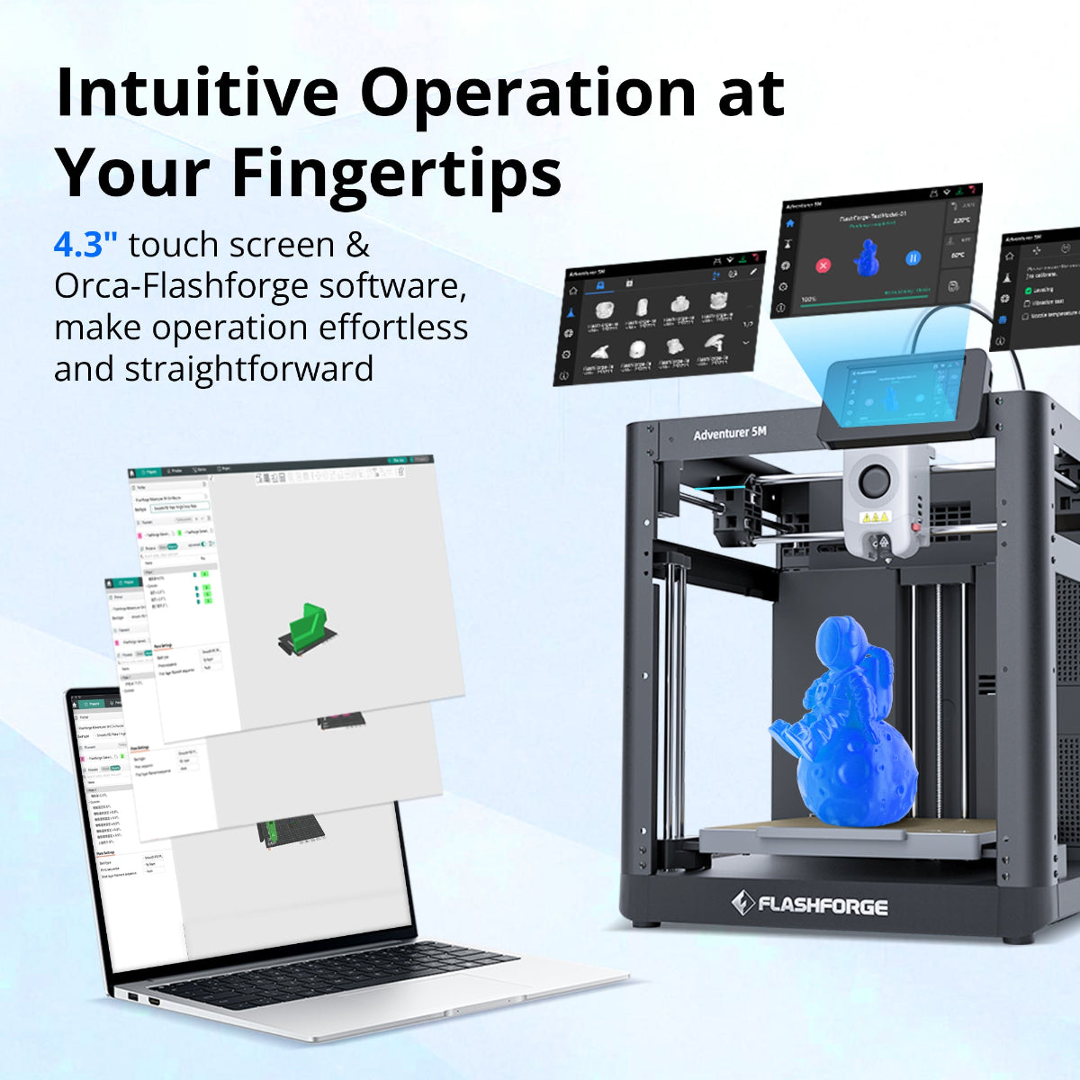 Flashforge Adventurer 5M CoreXY 3D Printer - touchscreen and slicing software