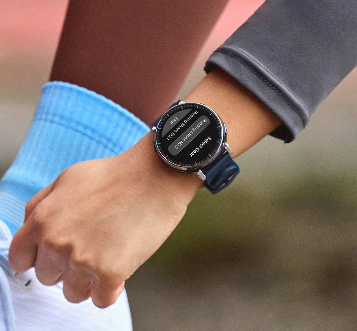 Amazfit Active 3 Premium 45mm Smartwatch - Atlas Blue - checking the display