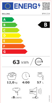 Belling 12kg 1400 spin washing machine white | BFW1214
