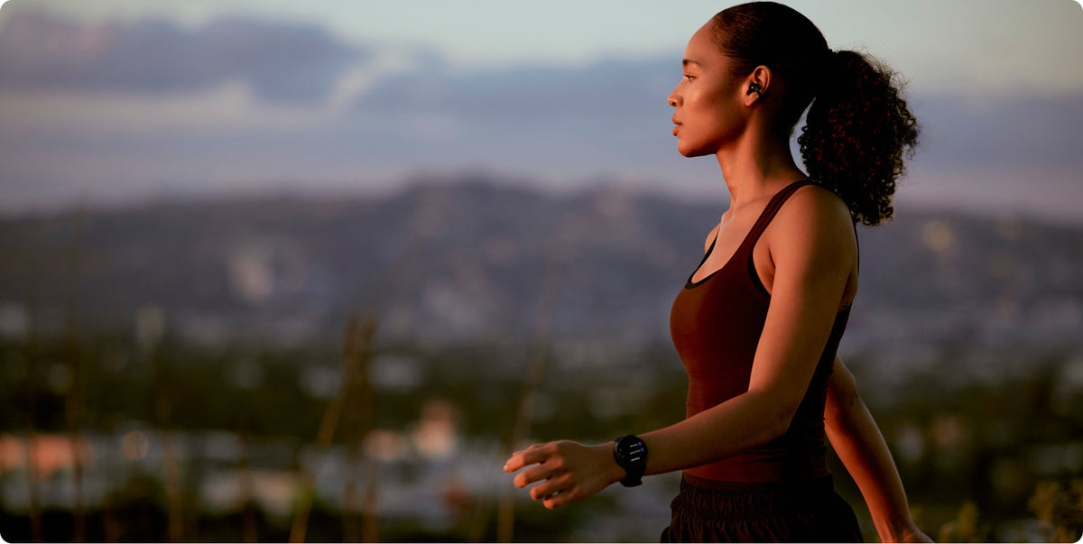 Amazfit Active Max Smartwatch - Black - running at dusk