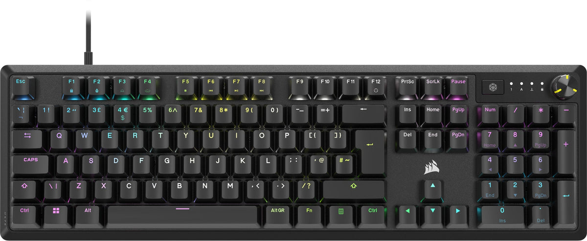 Corsair K70 Core RGB Mechanical Gaming Keyboard, UK Layout - Black - front view, UK layout