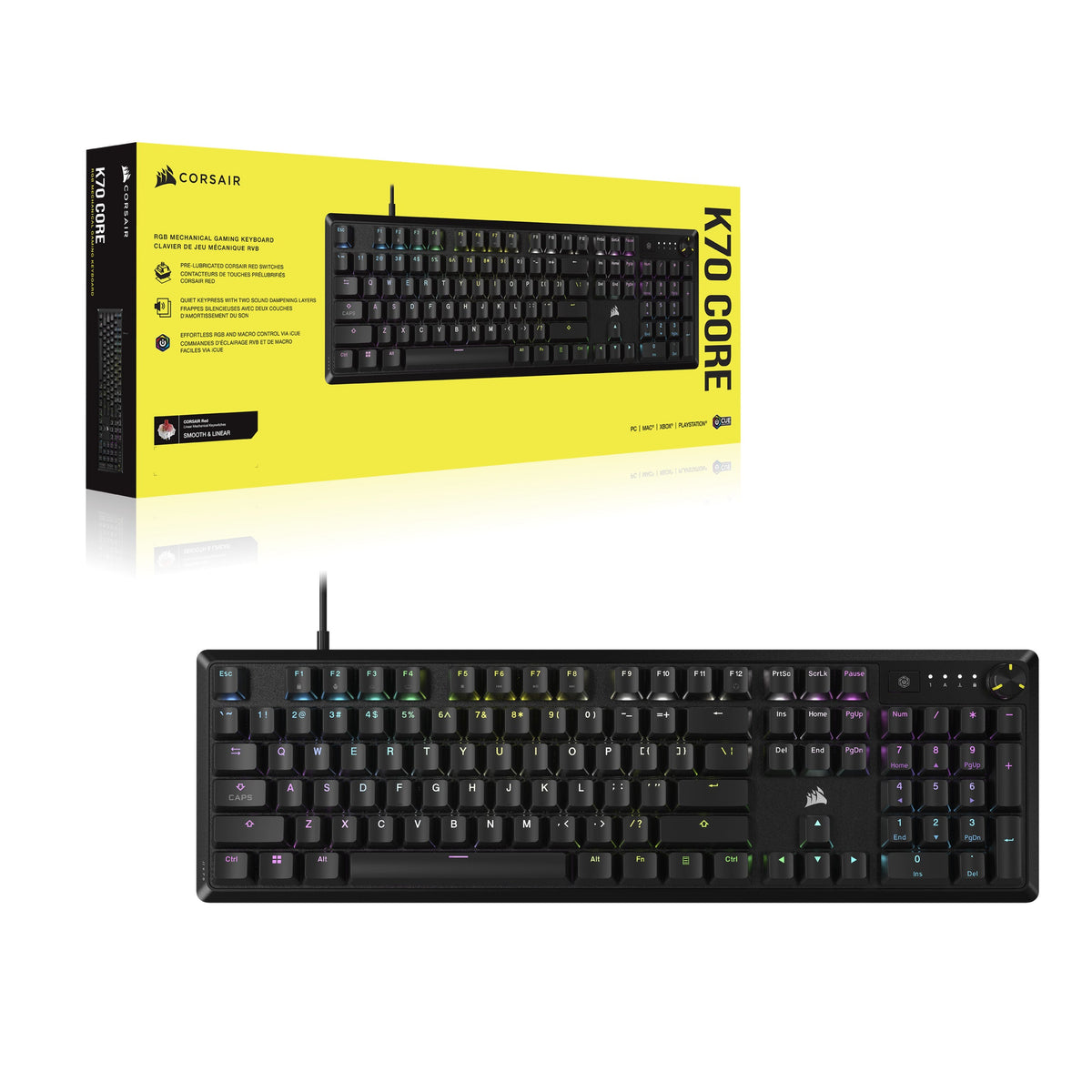 Corsair K70 Core RGB Mechanical Gaming Keyboard, UK Layout - Black - with retail box