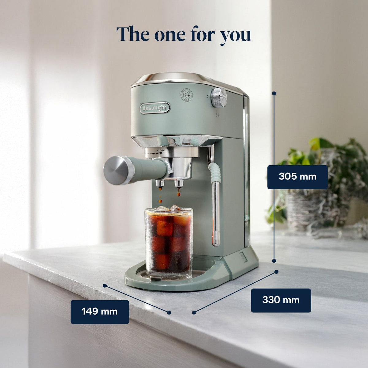 De'Longhi Dedica Duo Espresso Machine - Green - dimensions 149 x 330 x 305 mm