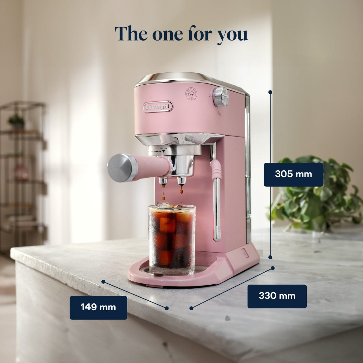 De'Longhi Dedica Duo Espresso Machine - Pink - dimensions 149 x 330 x 305 mm