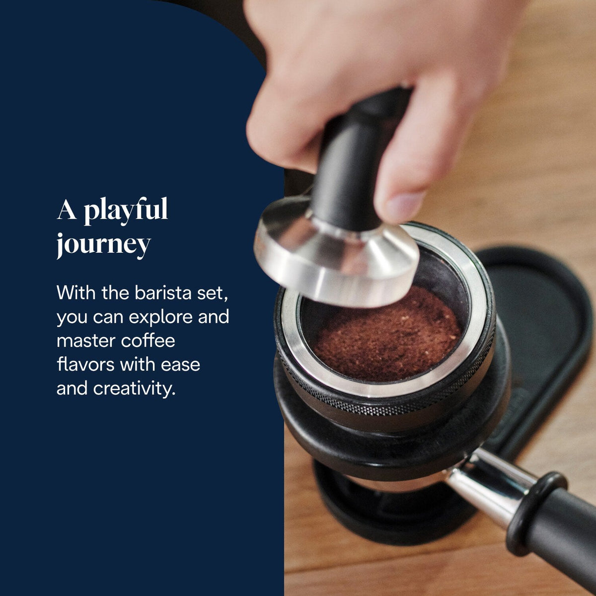 De'Longhi La Specialista Arte Espresso Machine - White - tamping with the barista kit