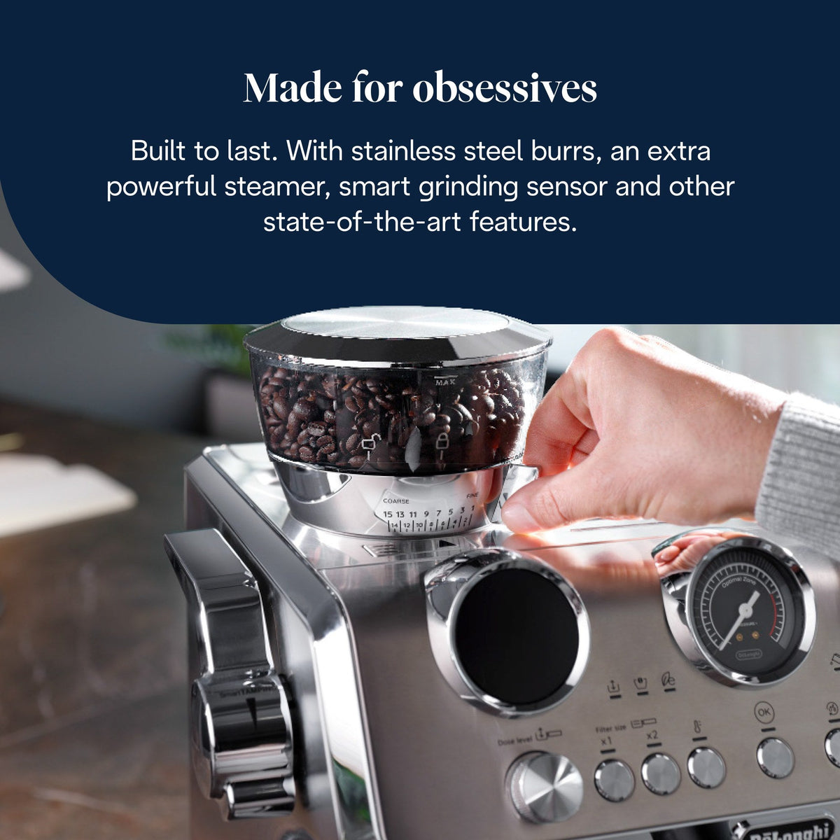 De'Longhi La Specialista Maestro Espresso Machine - Silver - stainless steel burr grinder