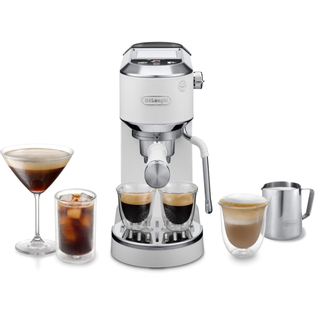 De'Longhi Dedica Duo with Advanced Milk Steam Wand & Cold Brew Option - White