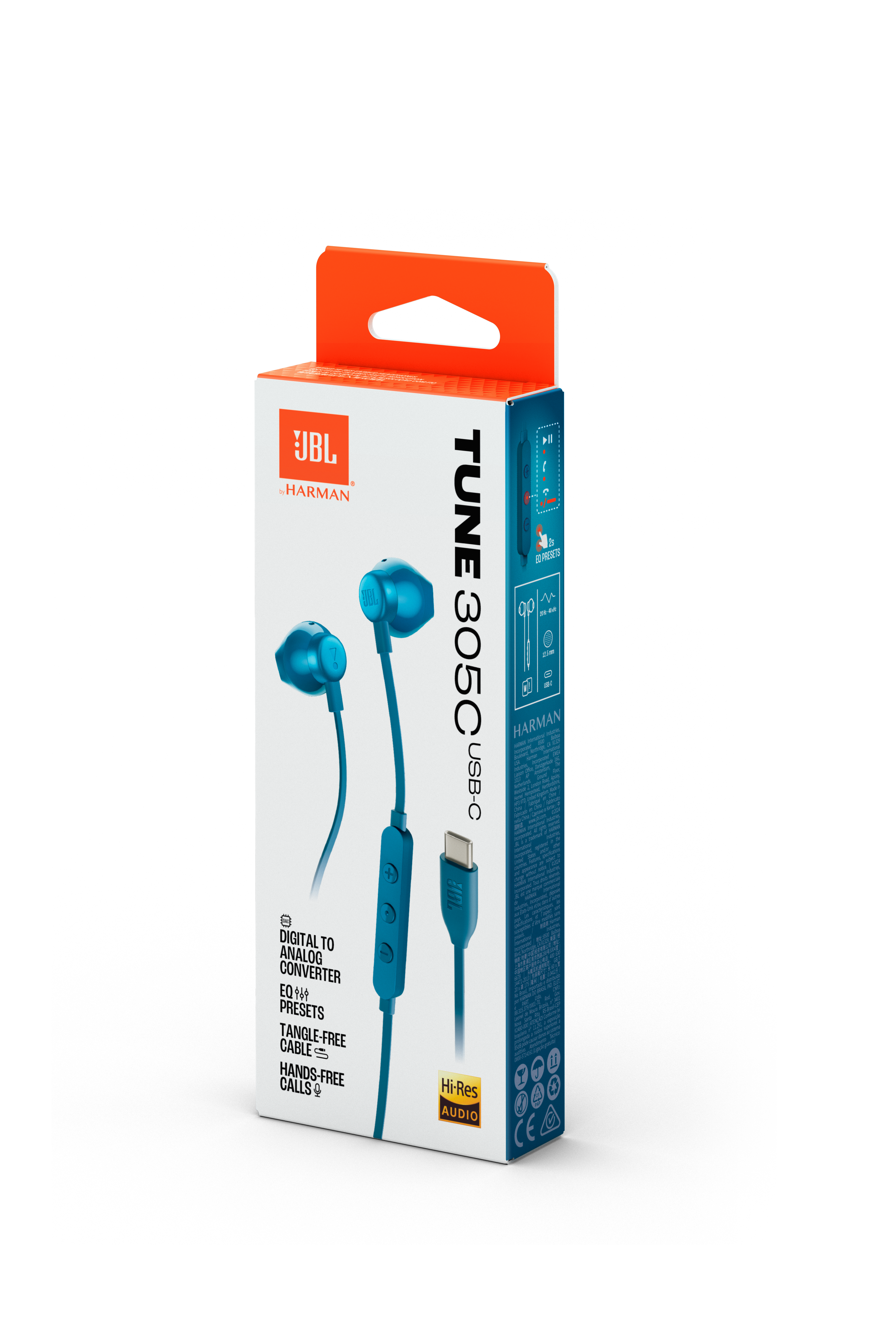 JBL Tune 305C Wired USB-C Earbuds Blue product image