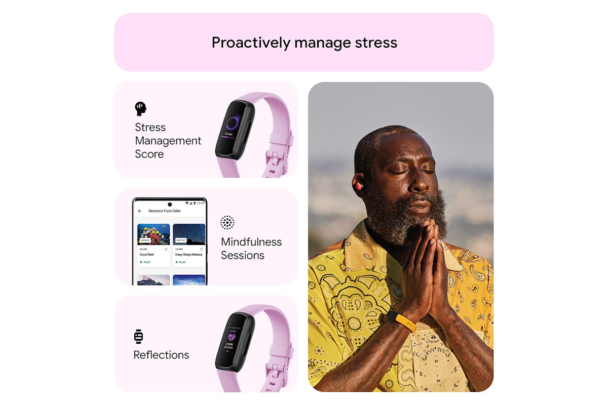 Fitbit Inspire 3 - Health & Fitness Tracker with 10-Day Battery & AMOLED Display - Black/Lilac Bliss | 79-FB424BKLV