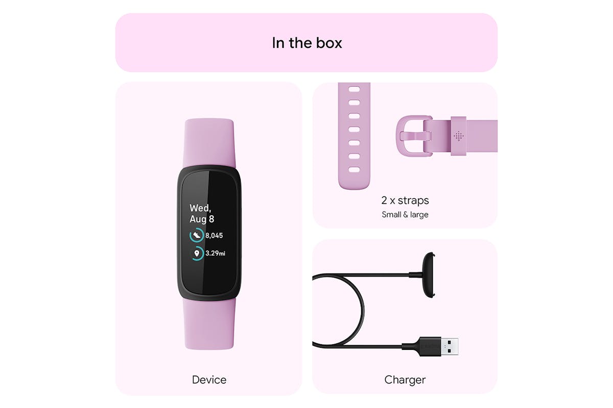Fitbit Inspire 3 - Health & Fitness Tracker with 10-Day Battery & AMOLED Display - Black/Lilac Bliss | 79-FB424BKLV